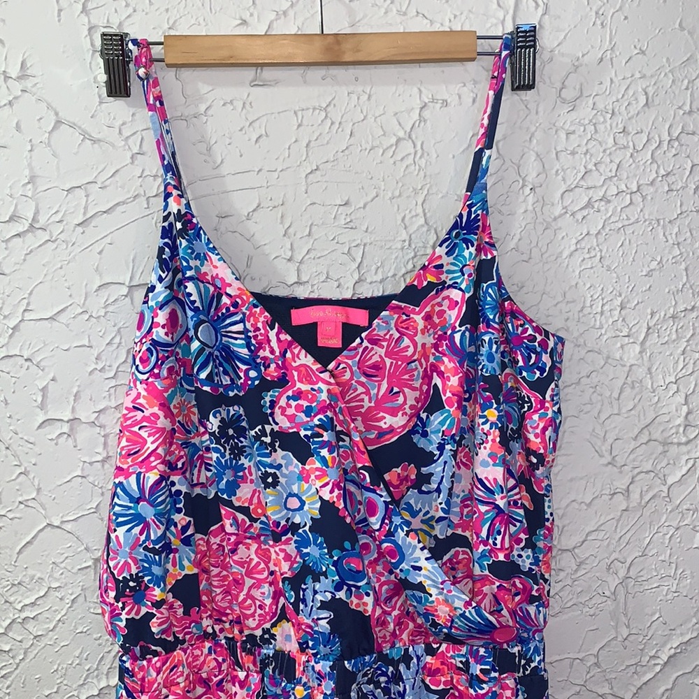 Lilly Pulitzer Dante Jumpsuit Navy Pink Medium High Tide Turtle Amazement Floral - Picture 4 of 15